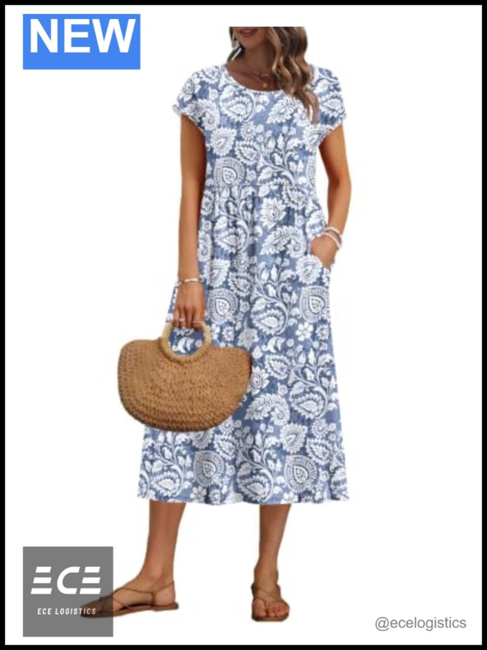 Women's Summer Short Sleeve Midi Dress Loose Fit with Pockets